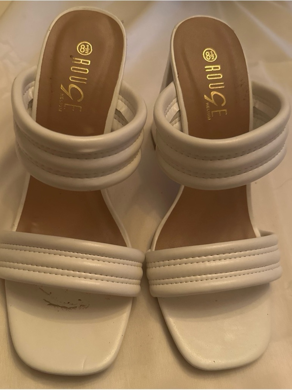 Rouge Helium White Padded Double-Strap Slide Mules
